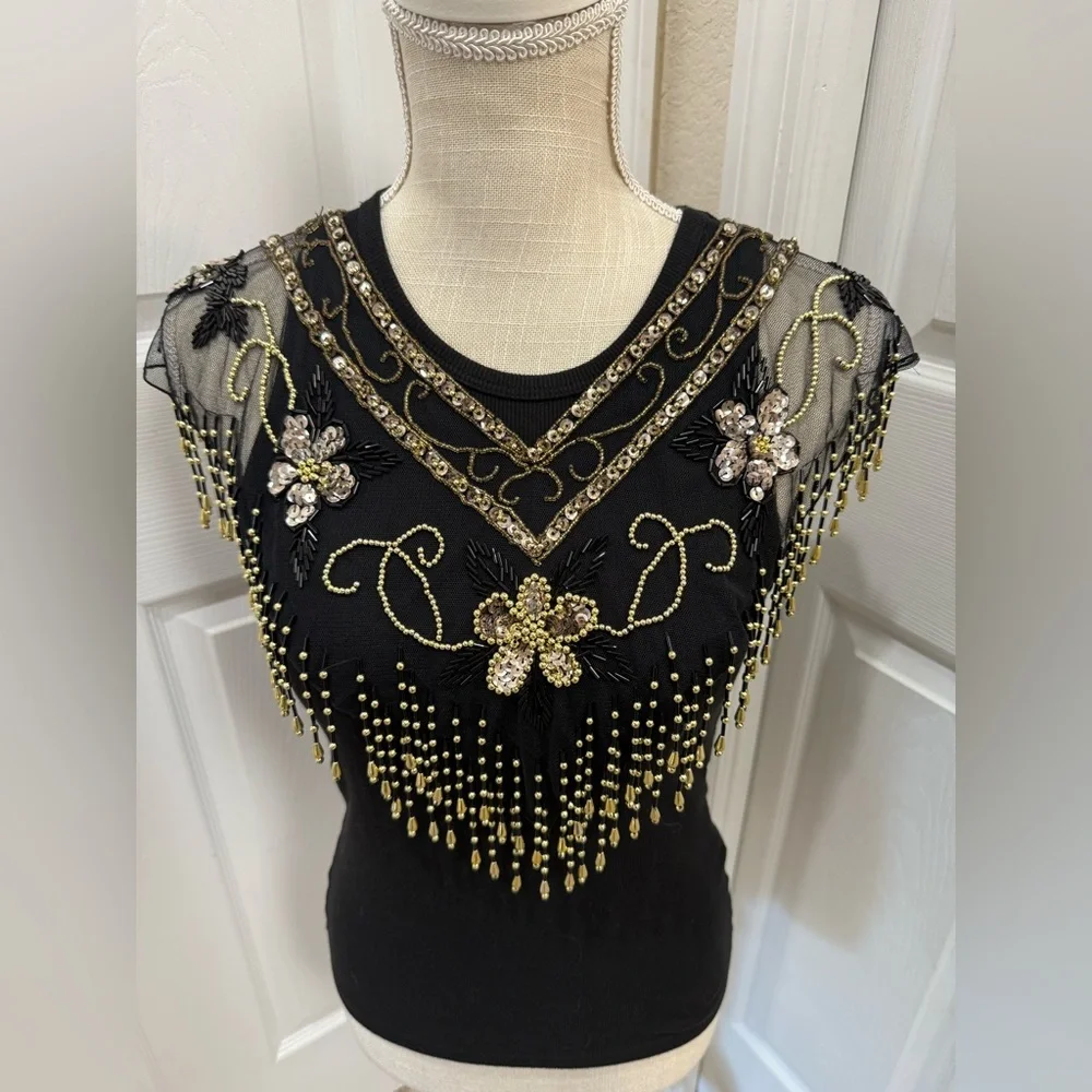 Vintage Beaded Mesh Capelet / Shawl Collar - Picture 10 of 15